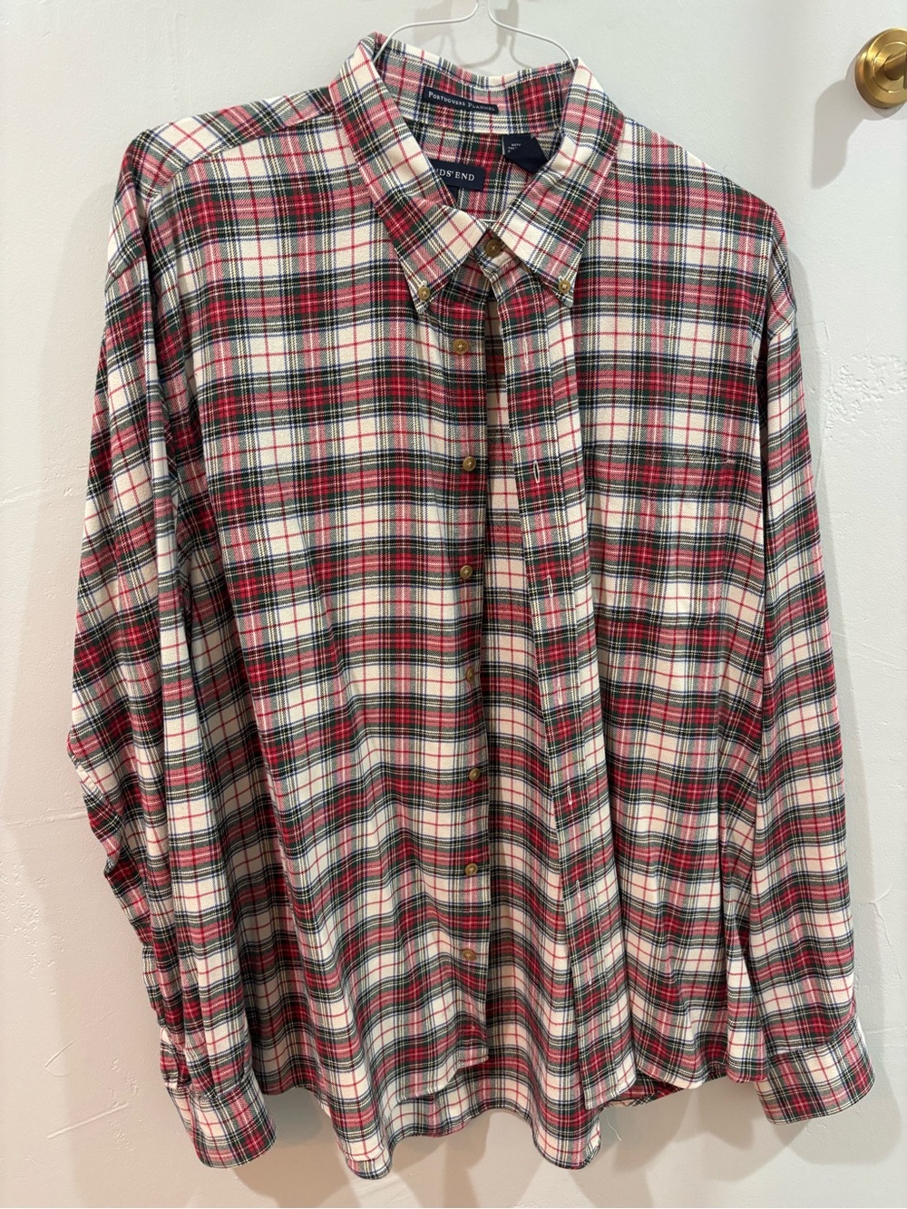 Lands' End Men's Red and Green Plaid Button-Down Shirt